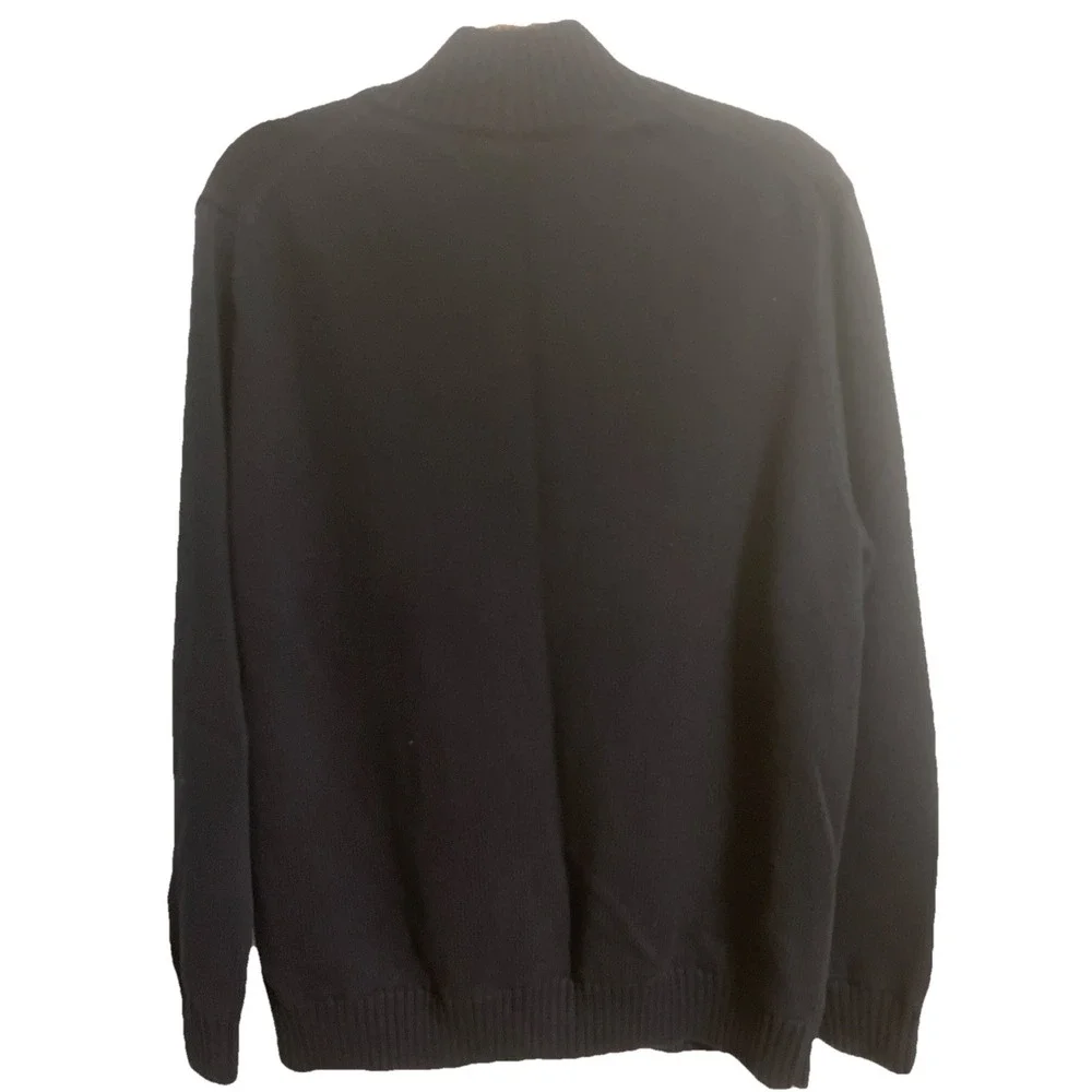 Mens Large LL Bean Cotton Knit 1/4 Zip Navy Sweater Heavy Weight Fully Lined